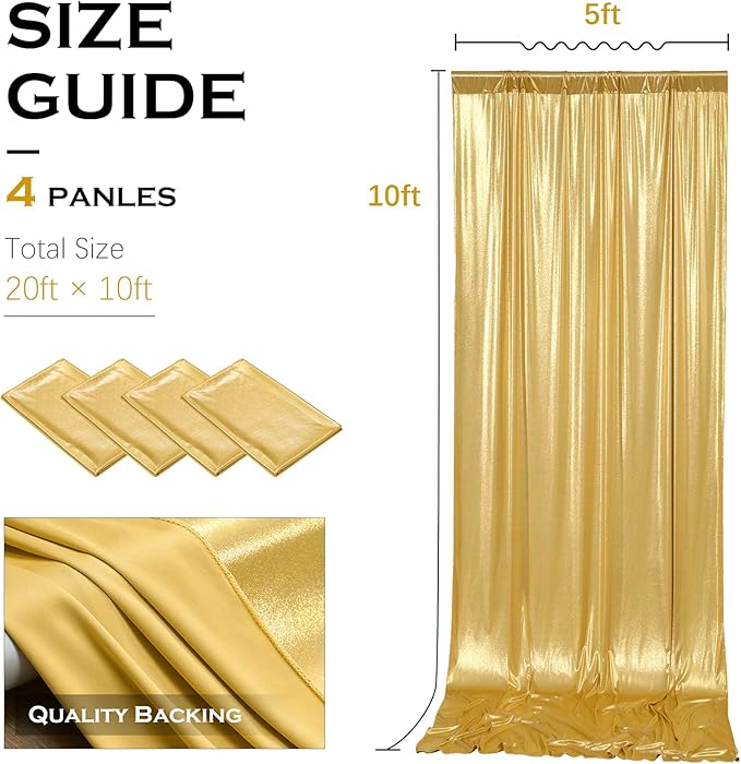 PartyVillage 20x10FT Gold Sequin Backdrop Curtain -4 Panels 5x10FT Wrinkle Free Shimmer Back Drop Cloth, Glitter Backdrop Drapes for Photography, Birthday, Wedding, Graduation Background