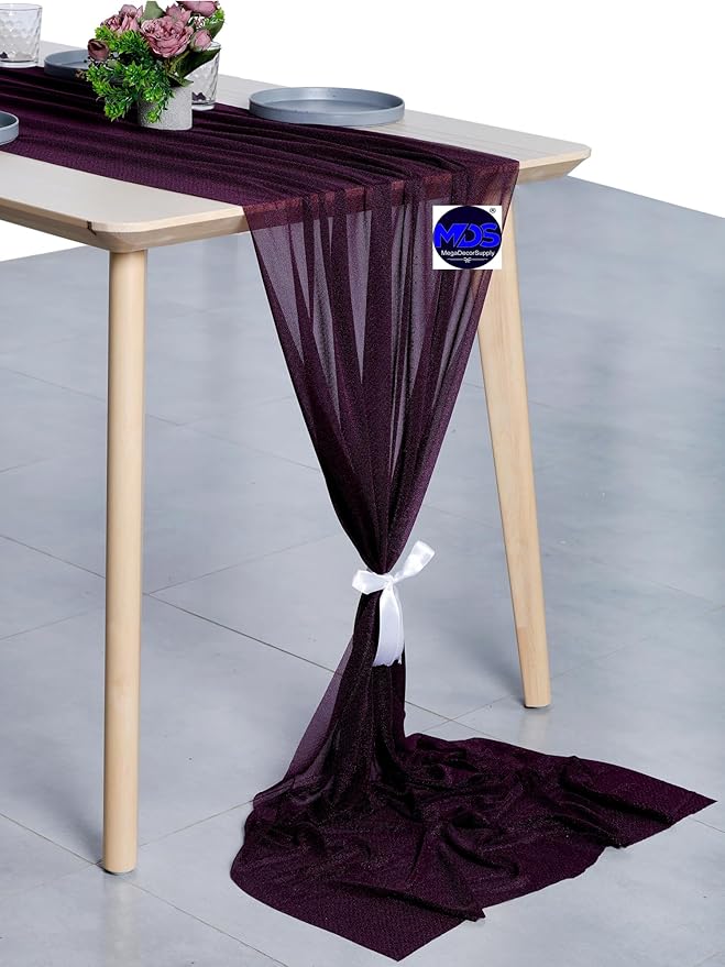 MDS Halloween Chiffon Table Runner - 5 Pack, 29 x 170 Inches, 14ft Each - Sheer Spooky Table Runners for Haunted House Parties, Trick-or-Treat Tables, Witchy Décor, Wedding & Events - Eggplant