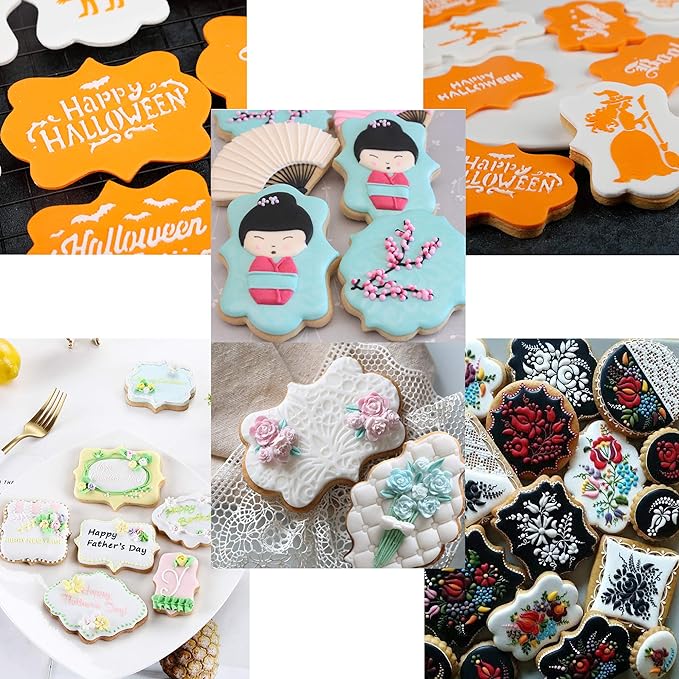 8 PCS Plaque Frame Cookie Cutters, Stainless Steel Plaque Plate Cookie Cutter Fondant Cake Decorating Tools for Birthday Wedding Baby Shower Christmas Cookies Fondant Decorations