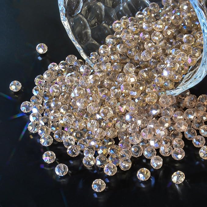 500Pcs 6mm Crystal Glass Beads for Jewelry Making Beads for Bracelets Necklace Pendants Making Supplies(Silver Champagne)