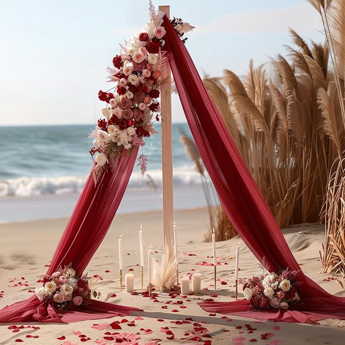 Burgundy Wedding Arch Draping Fabric 1 Panel 30'' x 20FT Burgundy Drapes Sheer Fabric Backdrop Curtains for Wedding Ceremony Birthday Party Bridal Shower Decoration