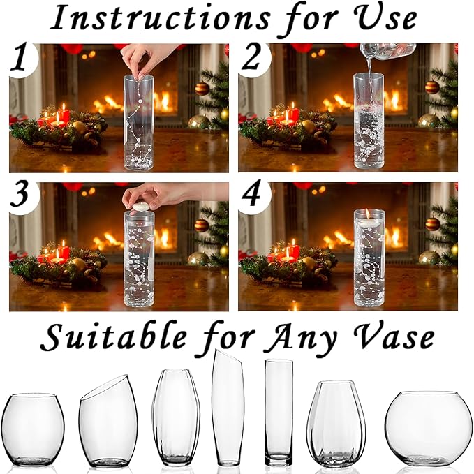 50pcs Pearls String Beads of Pearls, 10+5mm Clear Phantom Artificial Pearl String for Floating Candles Centerpieces, Vase Filler, Wedding Centerpiece Christmas Party Decor