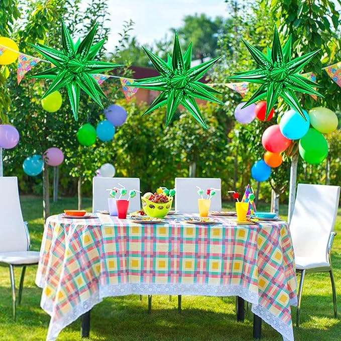 3pcs 26inch 3D Explosion Star foil balloon, Green Foil Cone Starburst Balloons for Birthday Wedding New Year Party Event