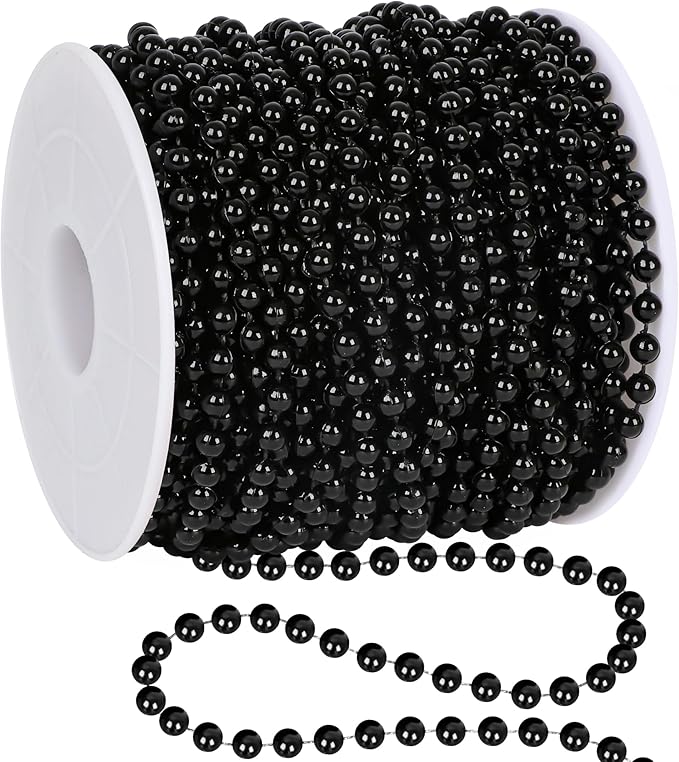 100 Feet Garland for Christmas Tree, Black Christmas Beads Decorations, Xmas Tree Decorations Artificial Pearl Garland Chain for Home Fireplace Curtains Decor Xmas Party Decor