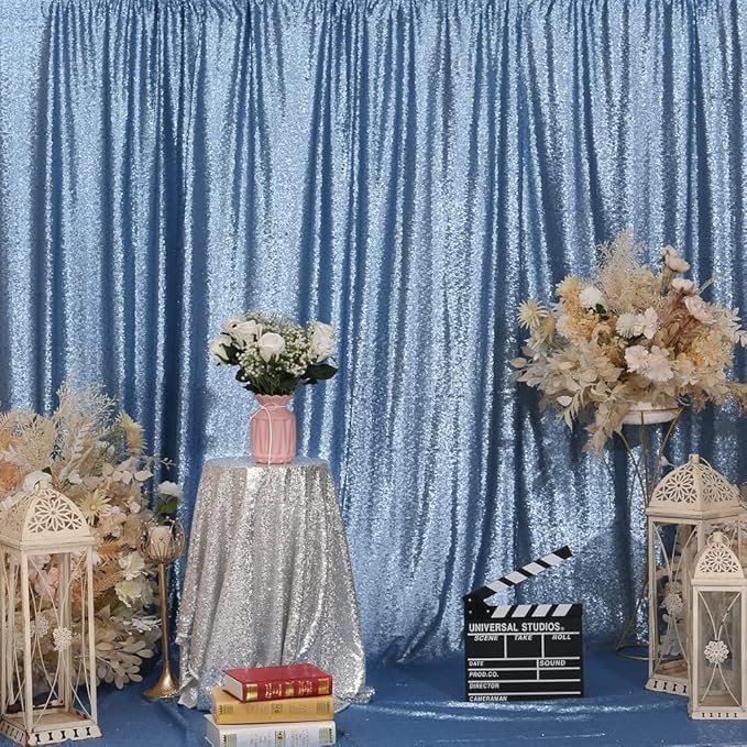 Juya Delight Sequin Backdrop Curtain,4PCS 2FTx8ft Glitter Backdrop Curtain for Party,Birthday,Christmas Wedding Decoration,Baby Blue