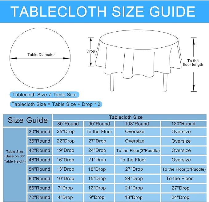 Hiasan Round Linen Tablecloth 108 Inch - Wrinkle and Stain Resistant Washable Polyester Fabric Table Cloth for Dining Room Kitchen Party, White
