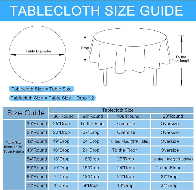 Hiasan Round Linen Tablecloth 80 Inch - Wrinkle and Stain Resistant Washable Polyester Fabric Table Cloth for Dining Room Kitchen Party, Grey