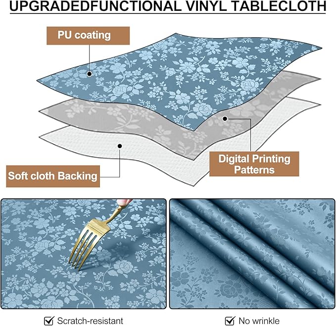 Smiry Rectangle Table Cloth, Waterproof Heavy Duty Vinyl Tablecloths, Wipeable Washable Table Cover for Kitchen and Dining Room (Stone Blue, 60" X 102")