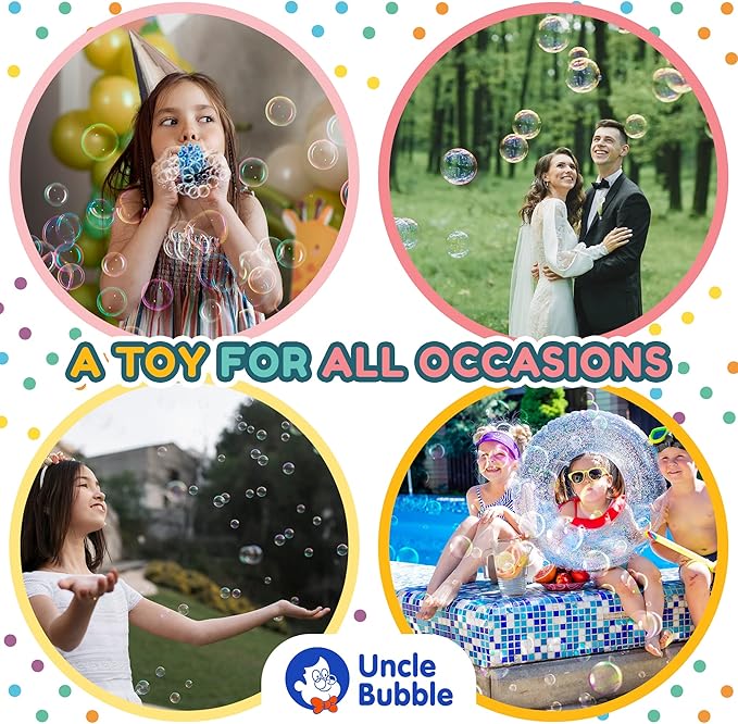 Uncle Bubble Mini Bubble Blower - Non Toxic Plastic Confetti Bubbler, Fun Summer Toys for Kids, Girls and Boys, Blow Thousands of Mini Bubbles in One Breath
