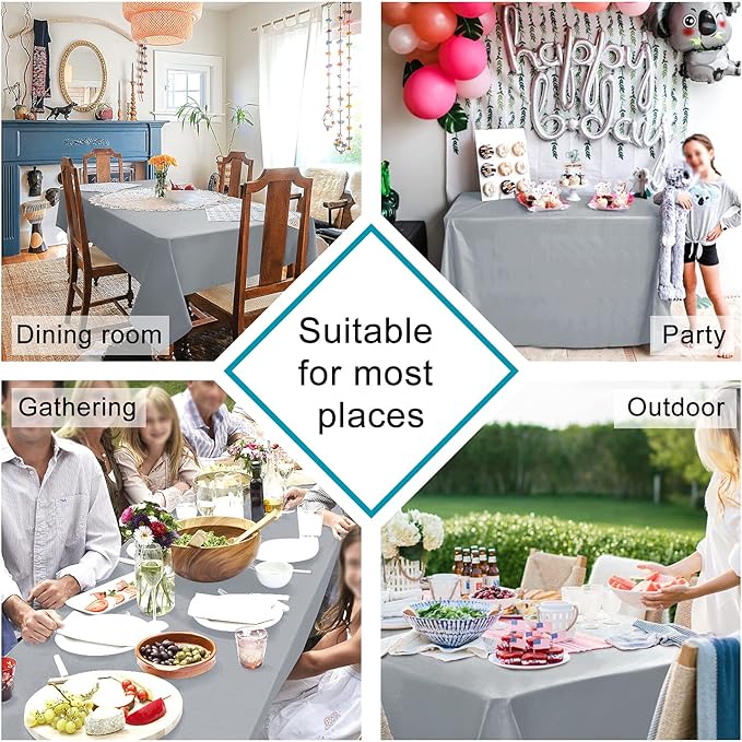 Hiasan Silver Grey Rectangle Tablecloth - Waterproof and Spillproof Washable Fabric Table Cloth for Dining Room Kitchen Party and Outdoor, 60 x 140 Inch