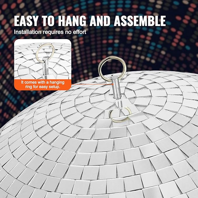 VEVOR Mirror Disco Ball, 12 Inch Mirror Ball with Hanging Ring, Lightning Disco Ball Party Decorations, Ideal for DJ Club, Stage, Wedding, Birthday, Christmas, New Years Celebration