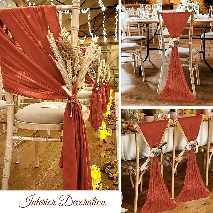 36 Pcs Terracotta Cheesecloth Chair Sashes, 16 x 108 inch Gauze Fabric Washable Chair Sashes Bows Designed for Aisle Decorations Universal Chair Cover Decor for Wedding Reception Party Banquet