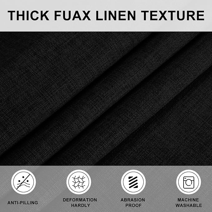 Hiasan Round Linen Tablecloth 90 Inch - Wrinkle and Stain Resistant Washable Polyester Fabric Table Cloth for Dining Room Kitchen Party, Black