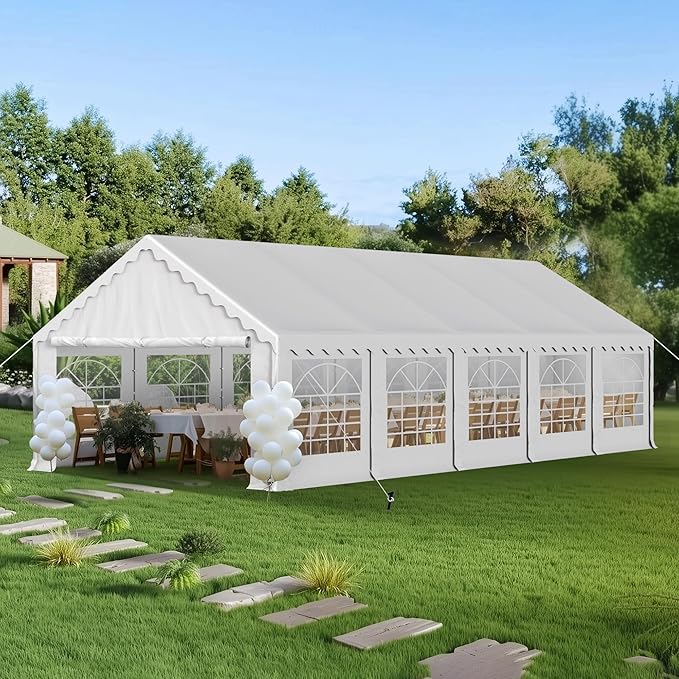 PHI VILLA 32'x16' Outdoor Heavy Duty Party Tent Large Commercial Canopy Wedding Event Shelter Carport with Removable Sidewalls & 4 Storage Bags for Patio Outdoor Garden Events, White