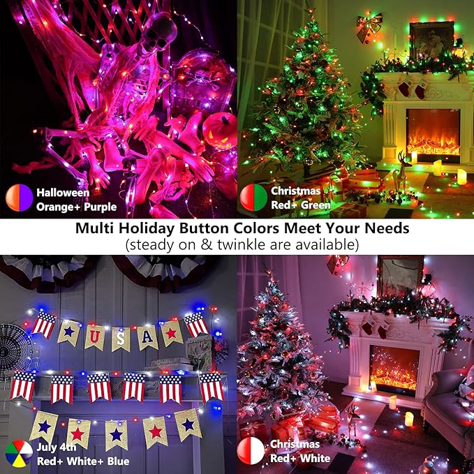 BrizLabs Christmas Fairy Lights - 66ft 200 LED Color Changing Fairy Lights with Remote, Plug-in RGB Rainbow Xmas Twinkle Light Indoor Purple Orange Starry Light for Xmas Halloween Home Party Wedding