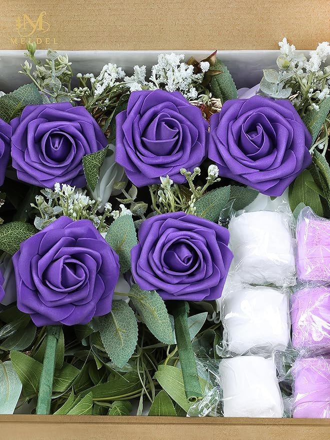 Meldel Wedding Chair Decorations Set of 10 Aisle Artificial Flowers White Puprle Rose Garland with Hanging Ribbons for Ceremony Reception Church Arrangement Party Wedding Decor