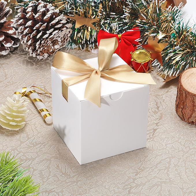DOYIDE 20 Pack Small Gift Boxes, 6x6x6 Inch White Elegant Paper Boxes with Ribbons, Christmas Gift Box Crafting, Wedding Party Favor, Cupcake, Candy, Bridesmaids Proposal Box