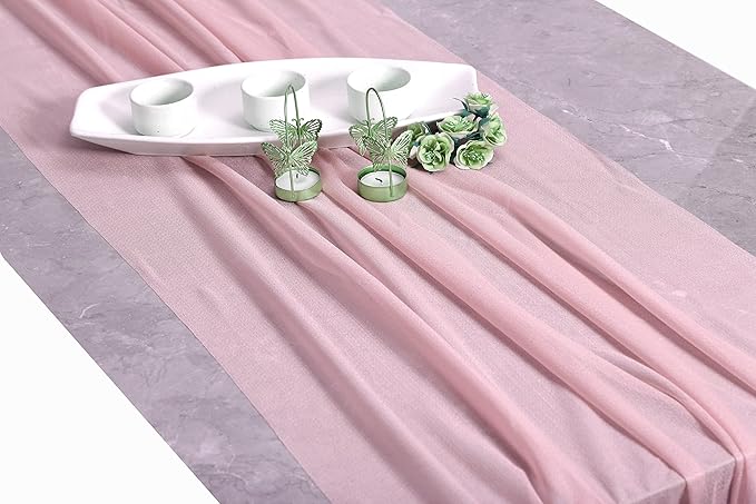 MDS 5 Pack 10ft Chiffon Table Runner 29 x 120 Inches Sheer Wedding Runner Romantic Rustic Table Runner for Wedding Decorations, Birthday Parties, Bridal Shower Party Arch Decor - Blush Pink
