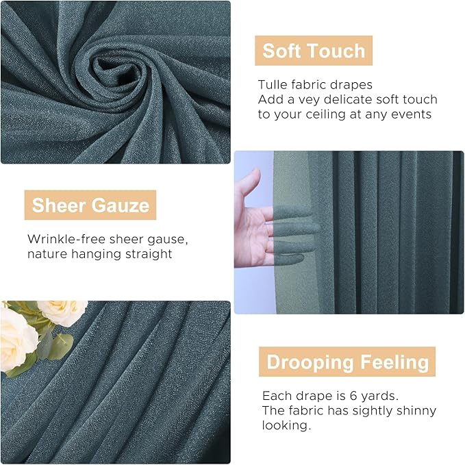 Wokceer Wedding Arch Draping Fabric Grey Blue 6 Panels 28.7" x 20FT Sheer Drapes Backdrop Arch Draping Fabric for Wedding Ceremony Birthday Party Bridal Shower Decoration