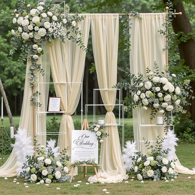 Wedding Arch Draping Fabric 1 Panel 18Ft Nude Sheer Chiffon Curtain Drapes 6 Yards for Wedding Ceremony Birthday Party Decoration