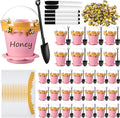 30 Sets Mini Honey Bee Pots with Lids, Spoon, Saucers and Bee Charms, 6.76 OZ Plastic Honey Jars for Cupcake Dessert Themed Party Favor Planter Baby Shower Birthday Wedding Decoration (Pink)