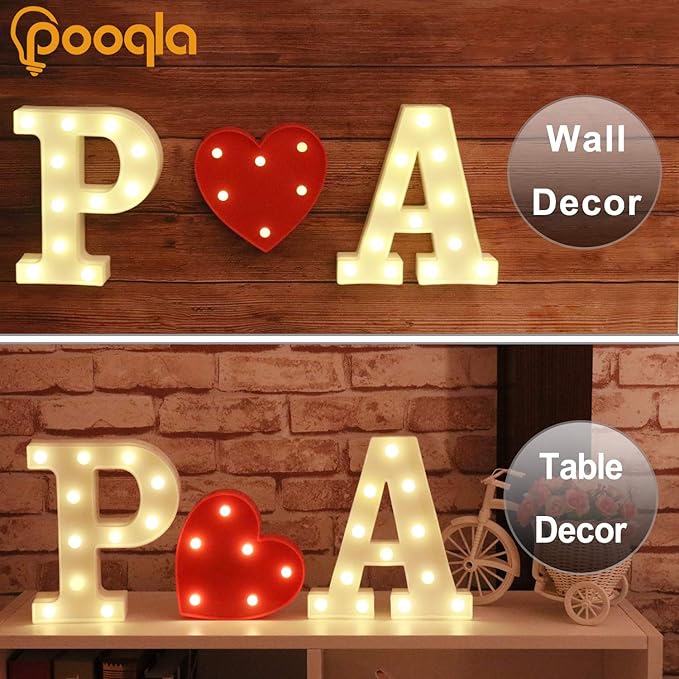 Pooqla LED Marquee Letter Lights Sign, Light Up Alphabet Letter for Home Party Wedding Decoration W