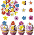 48 Edible Flowers Cupcake Toppers Edible Hawaii Flowers Cupcake Decor Wafer Paper Tropical Luau Flowers Cupcake Picks for Flowers Theme Wedding Birthday Party Decor Supplies