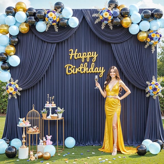 50ft x 12ft Navy Blue Backdrop Curtains Wrinkle Free Backdrop Curtain for Wedding Parties Blue Fabric Backdrops Drapes Back Drop Cloth Bridal Shower Stage Curtains Wedding Decorations for Reception