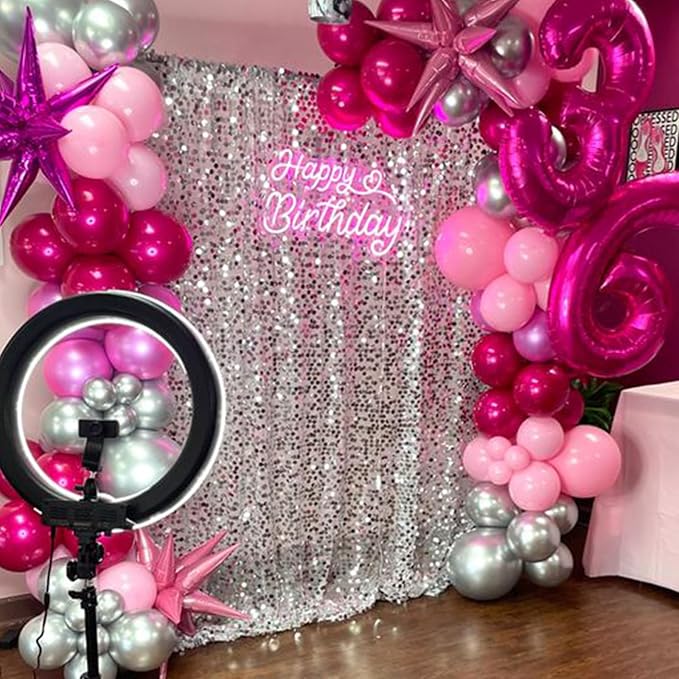 Silver Sequin Backdrop Curtains 2 Panels 4FTx8FT Big Payette Glitter Backdrop Baby Shower Photography Backdrop Background