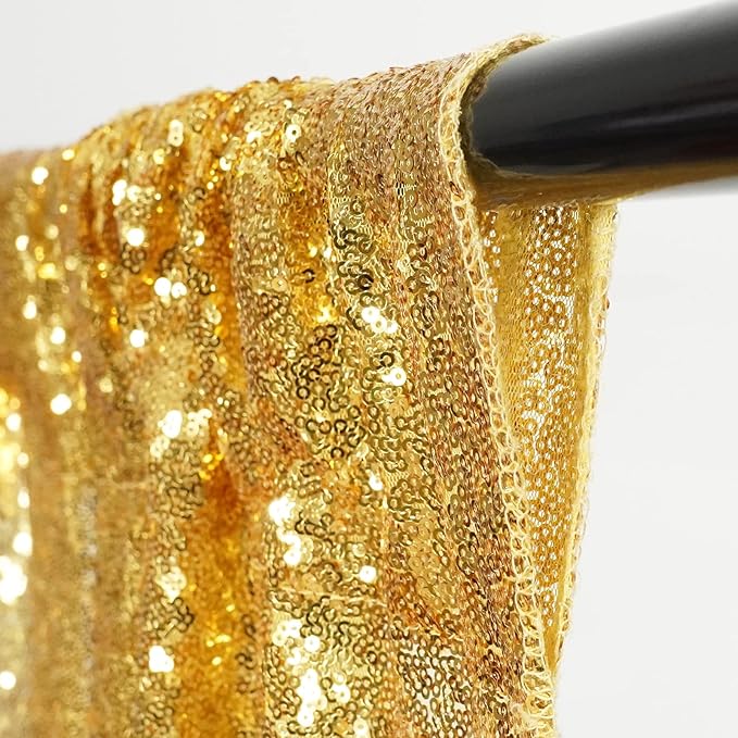 Poise3EHome 2Pcs 3Ft x 8Ft Gold Sequin Backdrop Curtain, Glitter Photography Background, Sequence Xmas Thanksgiving Backdrop for Wedding Party Holiday Festival Decor