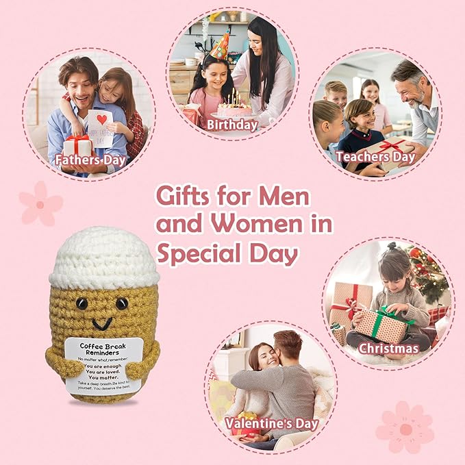 Coffee Lovers Birthday Gifts for Women Men,Emotional Support Gifts,Encouragement Little Reminders Present,Positive Coffee Accessories,Crochet Espresso Desk Decorations