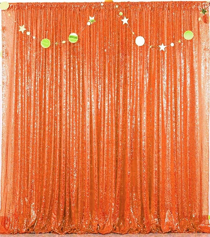 Orange Sequin Backdrop 8FTx8FT 1 Panel Glitter Fall Sequin Backdrop Sparkle Photo Background for Birthday Halloween Easter Thanksgiving