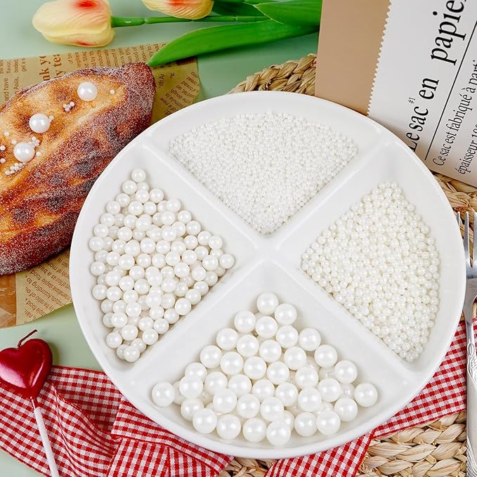 White Pearls, Sprinkles, Edible Pearl Sprinkles for Cake Decorating, 150g/5.29oz, Food Grade, Baking Cake Decoration & Cupcake Topper, Wedding Party Valentines Supplies
