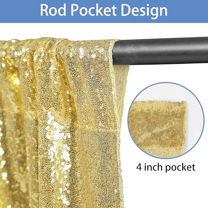 Hahuho Gold Sequin Backdrop Curtain, 4PCS 2FTx8FT Glitter Backdrop Curtain for Parties, Christmas, Wedding, Party Decoration（4 Panels, 2FT x 8FT, Gold