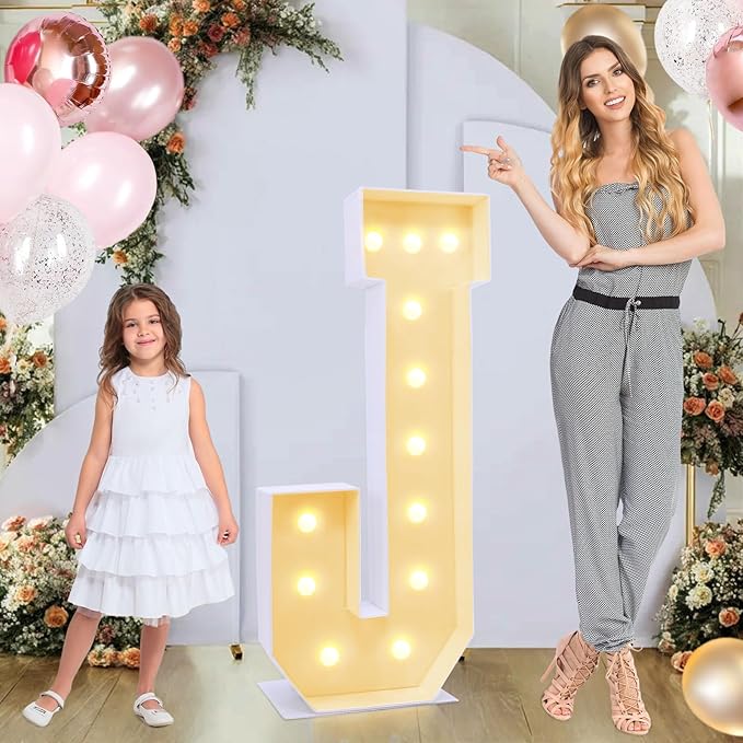 4ft Marquee for Letters J, Large Light up Letters, Multifunctional Large Marquee for Letters 4 Feet Tall for Party Decorations, Letter Balloons, Wedding Decor, Proposal Decorations (Letters J)