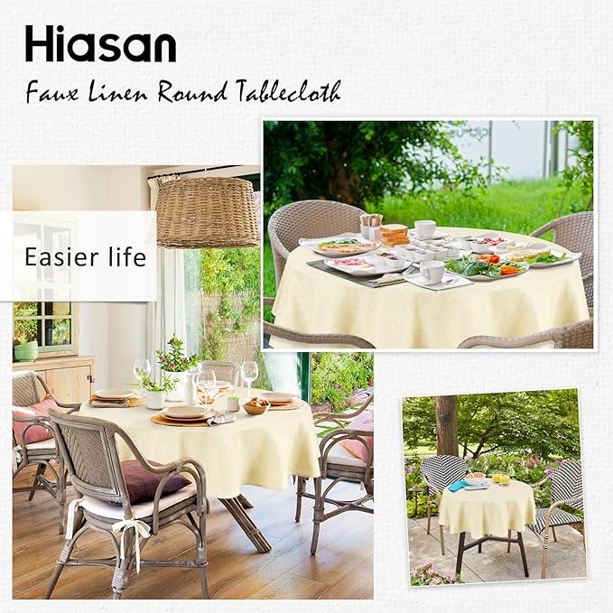 Hiasan Round Tablecloth 30 Inch Linen - Wrinkle and Stain Resistant Washable Polyester Fabric Table Cloth for Dining Room Kitchen Party, Champagne