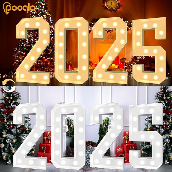 Pooqla 4 FT Light Up Marquee Numbers, LED Large Lighted Marquee Numbers, Giant Mosaic Light Up Number for Balloons 5th 15th 50th Birthday Party Decoration, Cool White and Warm White LED 5