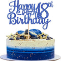 1 PCS Happy 18th Birthday Cake Topper Glitter Cheers to 18 Years Birthday Cake Pick 18 Fabulous Cake Decoration for Happy 18th Birthday Theme Party Decorations Supplies Blue