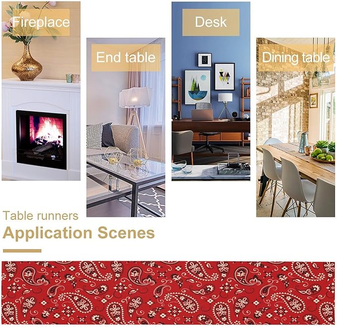 Paisley Table Runner, Boho Vintage Western Red Paisley Flower Print Table Runner for Kitchen Dining Table Wedding Holiday Party Decor, 13x90inch