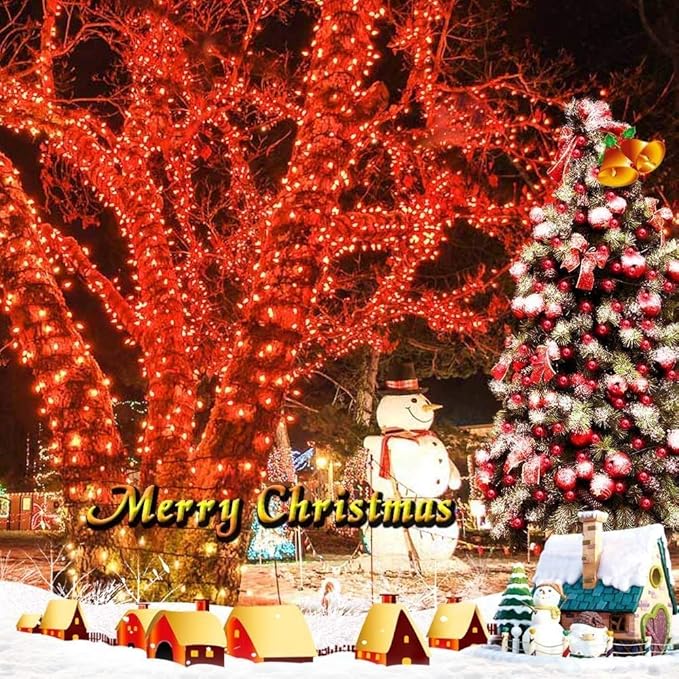 Toodour Solar Christmas Lights Outdoor, 2 Packs Total 144ft 400 LED Solar String Lights with 8 Mode, Outdoor Christmas String Light for Garden, Patio, Fence, Balcony, Xmas Tree Decor - Red