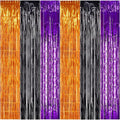 TONIFUL 2Pcs Orange Purple Black Metallic Tinsel Foil Fringe Curtains,3.28ft x 6.56ft Halloween Photo Booth Backdrop Streamer,Photo Props,for Party Door Wall Curtains Wedding Birthday(9.9ft x 6.6ft)