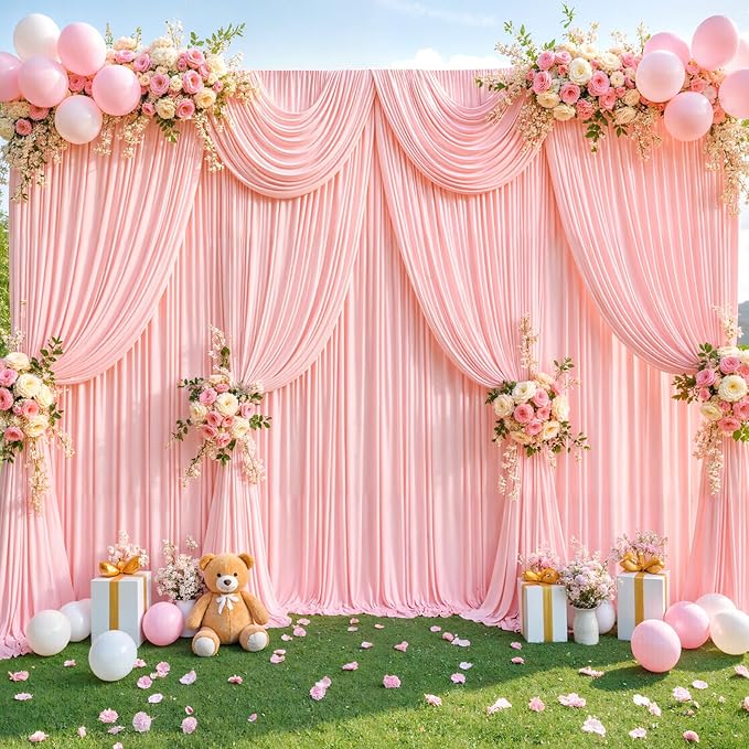 40ft x 12ft Blush Pink Backdrop Curtains Wrinkle Free Backdrop Curtain for Wedding Parties Pink Fabric Backdrops Drapes Back Drop Cloth Bridal Shower Stage Curtains Wedding Decorations for Reception