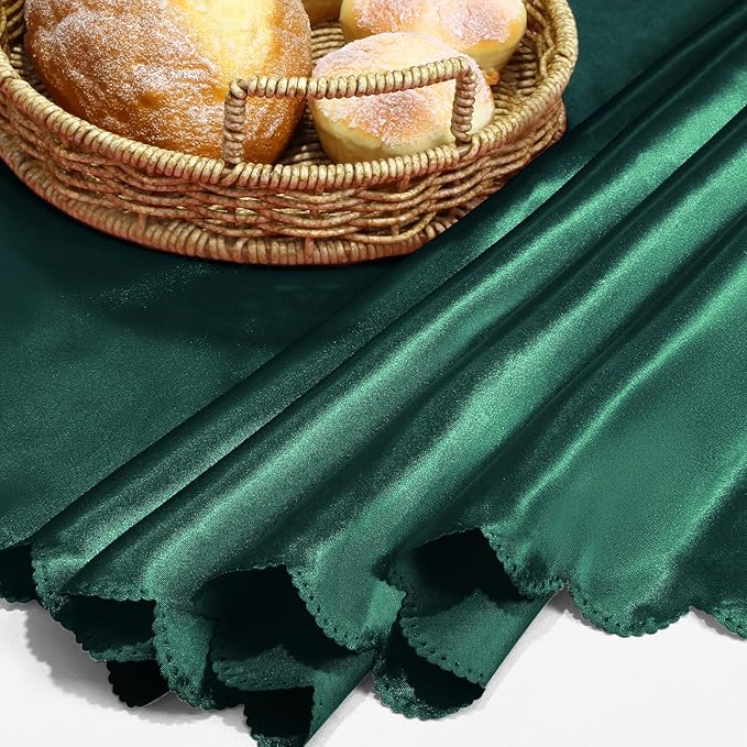 KKJIAF 1 Pack Round Table Cloths 90 Inch, Hunter Green Overlay Round Satin Table Cover, Silky Satin Dining Tablecloths for Wedding Buffet Parties Banquet Decoration