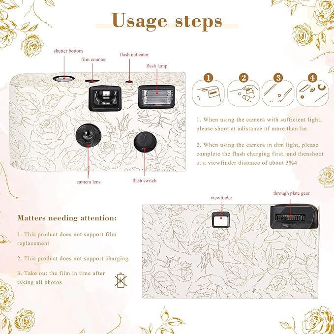 Zhengmy 4 Pack Disposable Camera for Wedding,34mm Single Use Camera with Flash One Time for Gathering Wedding Anniversary Travel Party Supply(Fresh Style, Black White Film)
