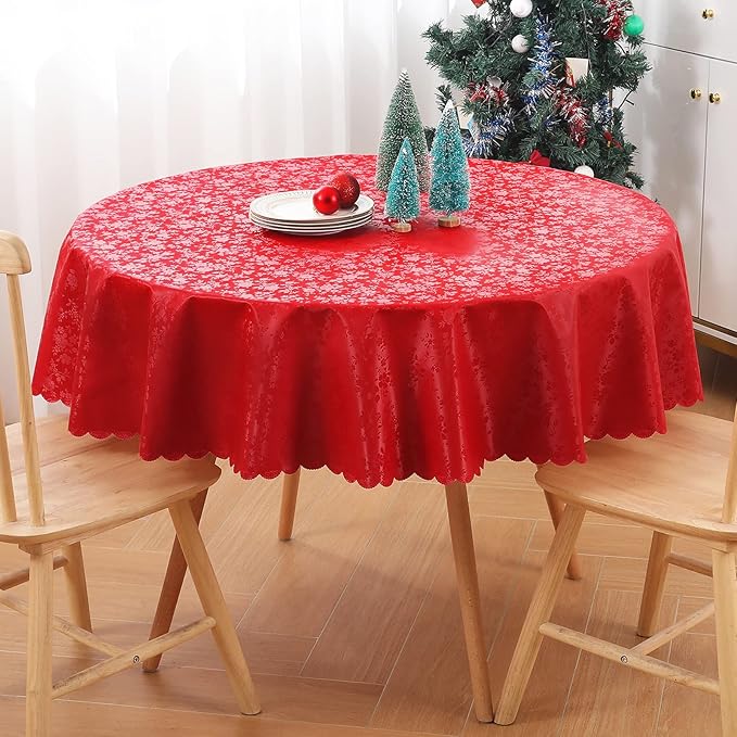 Smiry Round Table Cloth, Waterproof Heavy Duty Vinyl Tablecloths, Wipeable Washable Table Cover for Kitchen and Dining Room (Red, 60" Round)