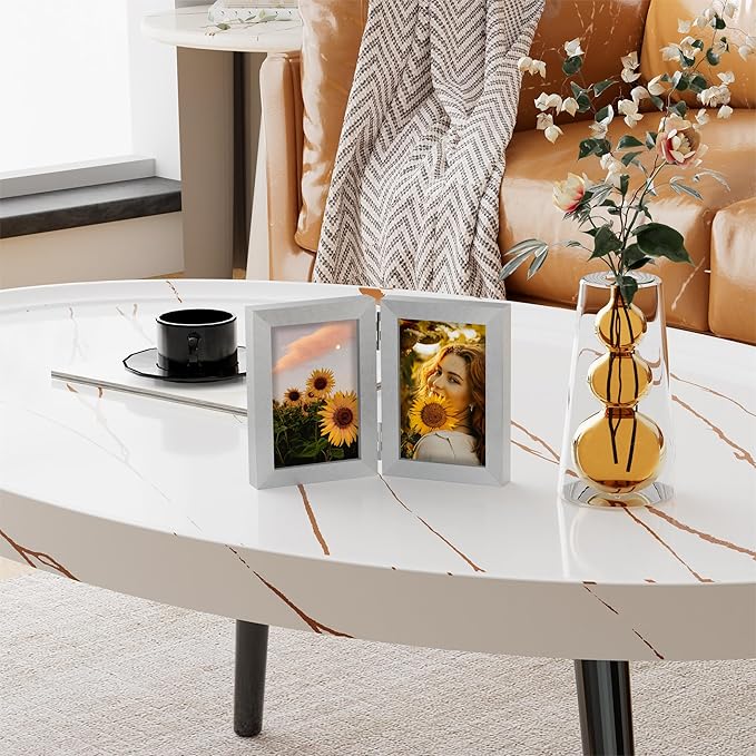 decorUhome Double 4x6 Picture Frame Vertical, Engineered Wood Bifold Photo Frame with Plexiglass for Tabletop Display, 4x6, Silver