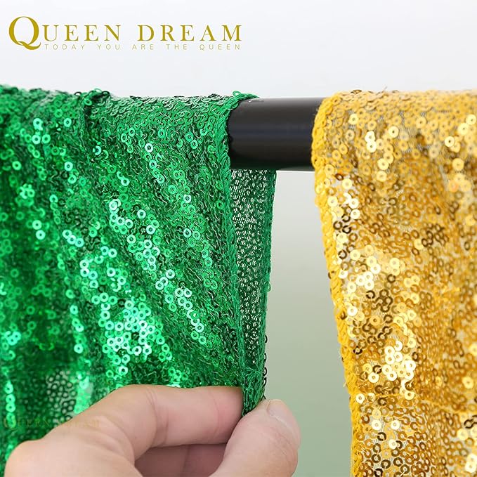 Green Sequin Backdrop 4 Panels 2FTx8FT Wedding Photo Backdrop Glitter Birthday Party Decorations Sparkle Background Drapes