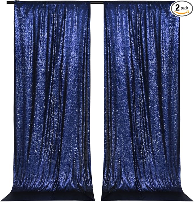 PartyDelight Navy Blue Sequin Backdrop 2 Panels 5Ft x 10FT Photography Christmas Curtain