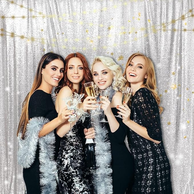 PartyDelight Silver Sequin Backdrop 6Ftx6Ft Photography Curtain Special Events Party