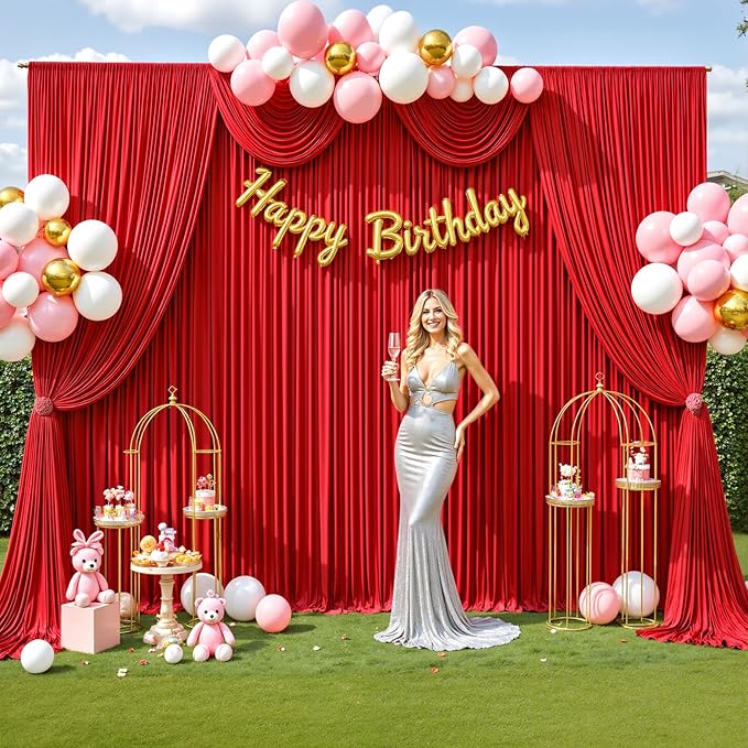 40ft x 12ft Red Backdrop Curtains Wrinkle Free Backdrop Curtain for Wedding Parties Red Fabric Backdrops Drapes Back Drop Cloth Bridal Shower Stage Curtains Wedding Decorations for Reception
